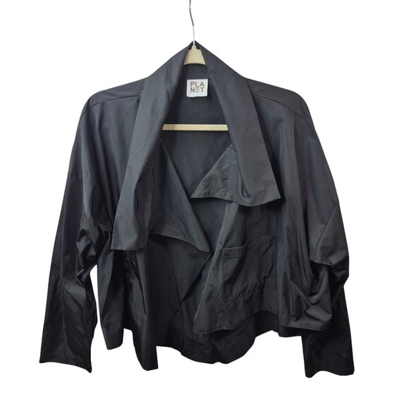 Planet by Lauren G Jacket Womens One Size Black Cropped Asymmetrical Lightweight - Picture 1 of 8